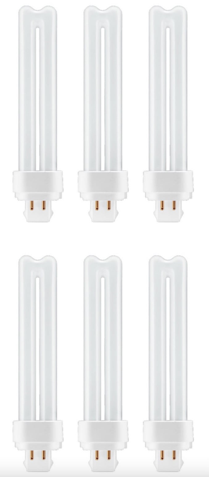 (6 bulbs) GE Lighting Bright White 26 watt Plug-in CFL, G24q-3 base, 6.4 inch, F26DX 3500K, 1800 lumen, compact fluorescent light bulb 