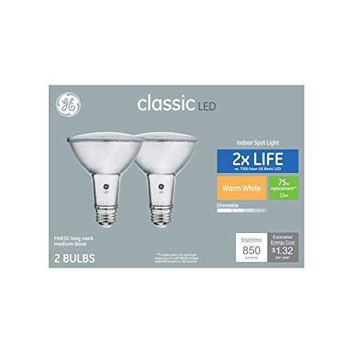 GE Classic 2-Pack LED PAR30, 75 W Equivalent, Dimmable, Spot, Warm White, Longneck LED Light Bulb