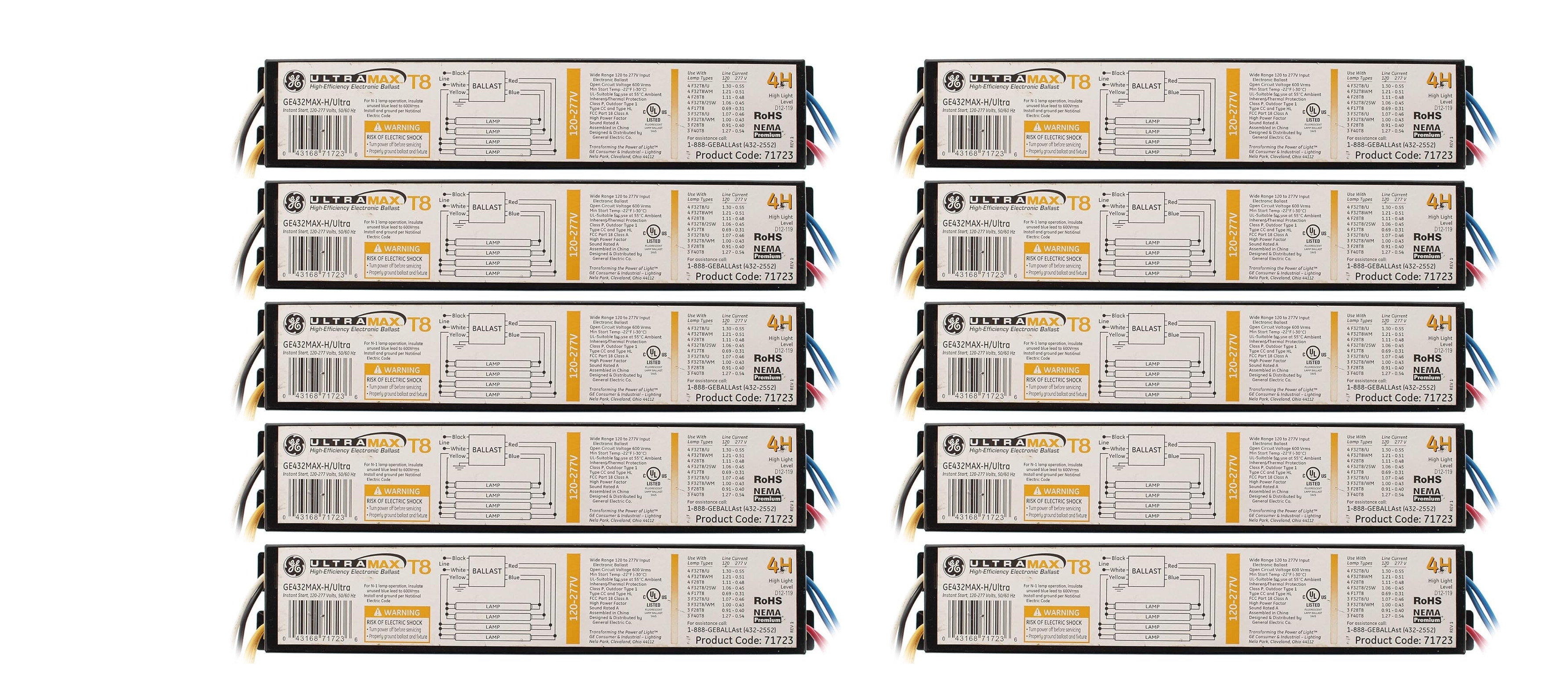 (Case of 10) GE Lighting 71723 GE432MAXP-H/ULTRA 120/277-Volt UltraMax Electronic Fluorescent T8 Multi-Volt Instant Start Ballast 4 F32T8 Lamps