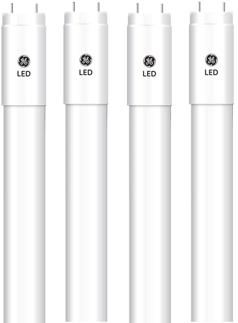 (4 tubes) GE Lighting T8 LED Tube Type A, 48 inch, 15 watt, 1800 lumens, 5000K Sunshine Cool White, fast and easy LED upgrade for 4-ft T8 fluorescent lamp, 