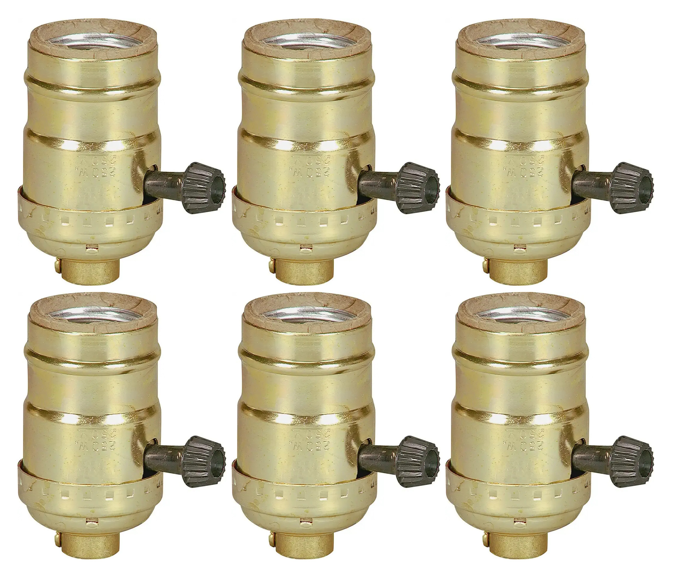(quantity of 6) EATON Wiring 917ABD-BOX Medium Base Lamp Holder Adapter, Turn Knob metal Lamp Holder Adapter, medium screw base, 250w rated