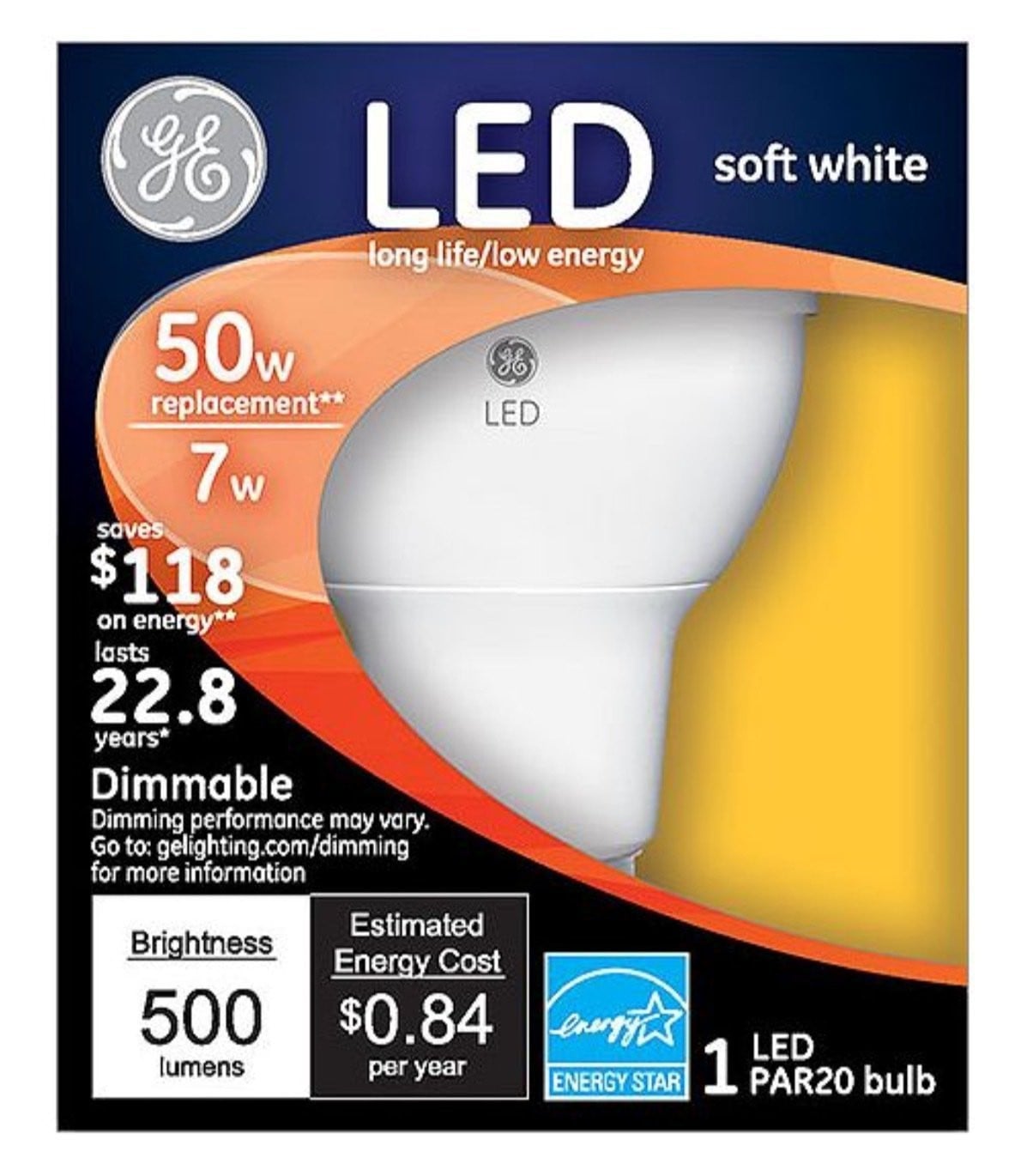 GE LED PAR20 LED Flood Light, 7 watt,  500 lumens of Soft White Light, beautiful and unmatched 2700K