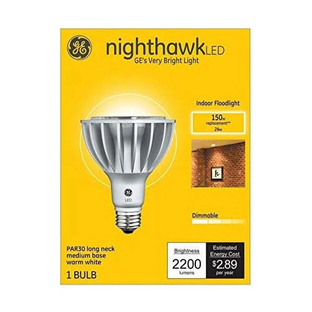 GE nighthawk LED PAR30 Longneck, 24 watt, 2200 lumens, 3000K warm white, medium base, indoor floodlight, dimmable ultra bright 150 watt equivalent