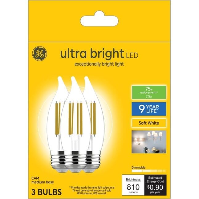 GE Ultra Bright LED 75-Watt EQ CAM Bright White Medium Base (E-26) Dimmable LED Light Bulb (3-Pack)