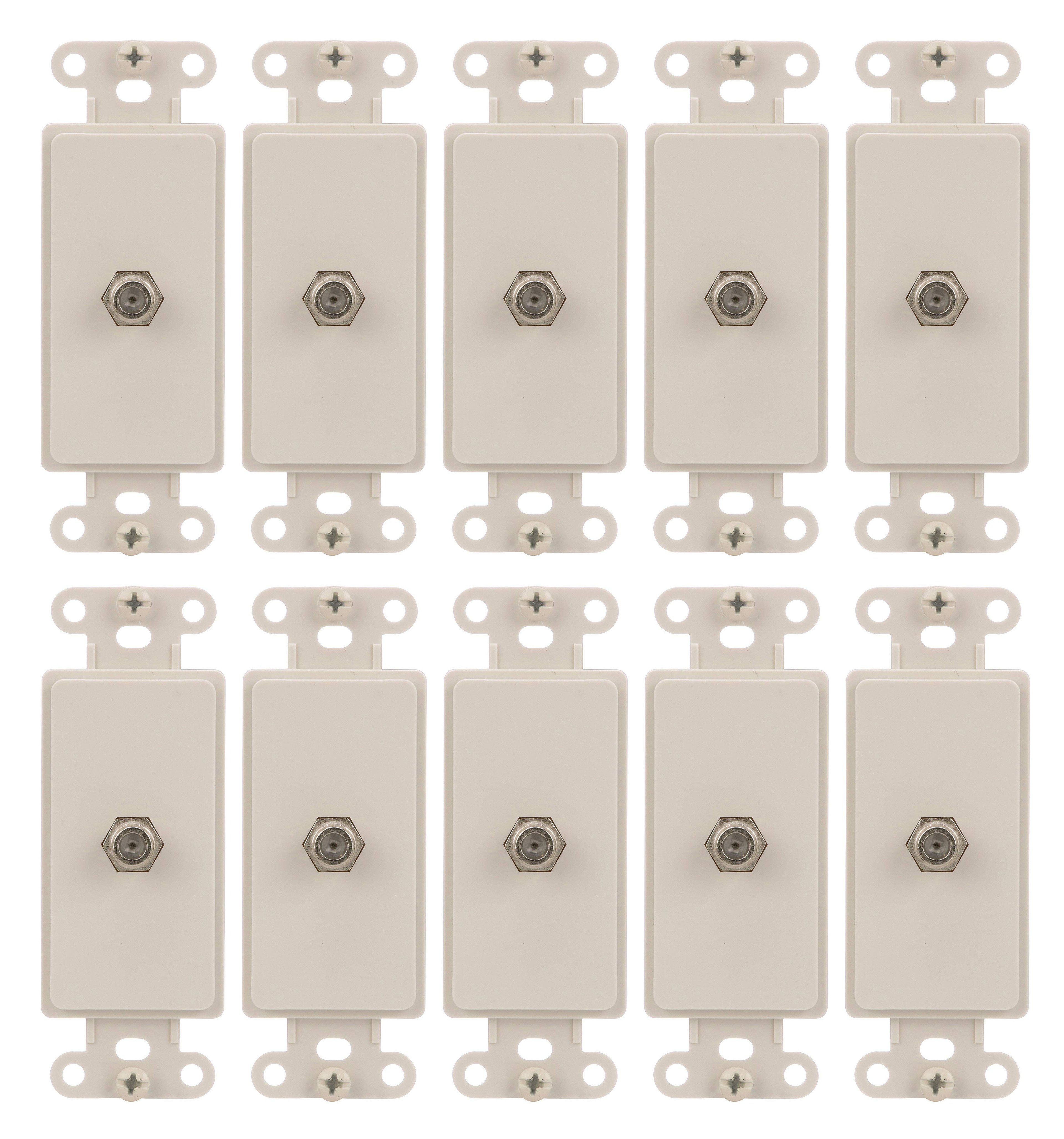 (case of 10) EATON Wiring 2162LA Single Type F Coaxial Adapter with Decorator Insert, Category 3 RJ11, RJ14, Light Almond