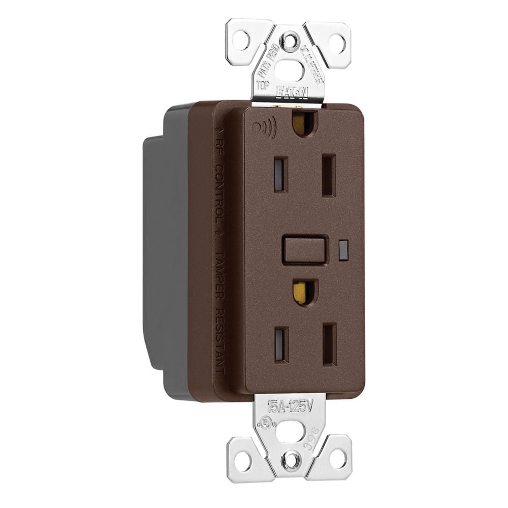 Eaton Z-Wave Plus split control wireless duplex receptacle, Tamper Resistant, 15A, Flush Mounting, Oil Rubbed Bronze color, 2 pole 3 wire grounding, Decorator receptacle