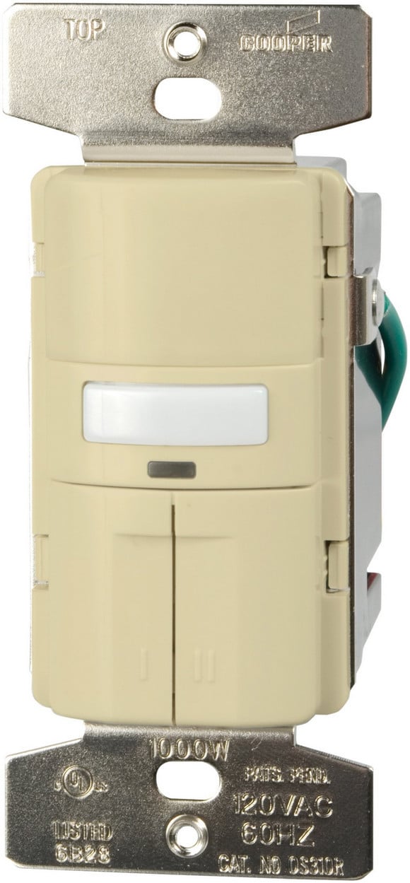 Eaton OS310R-V Occupancy Sensor Dual 3-Way Switch with Nightlight and LED, Ivory, 120V