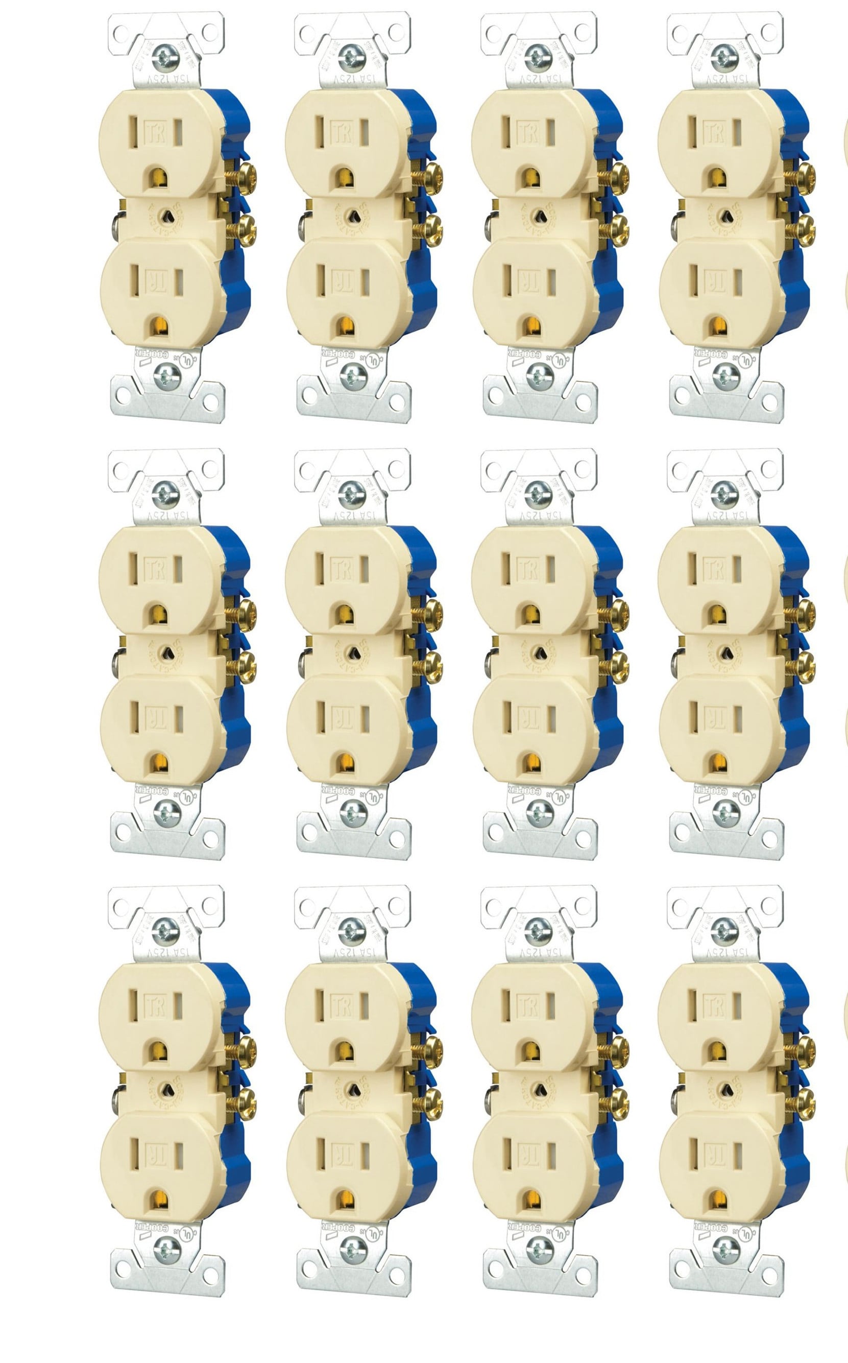 (case of 12) Eaton TR270A-9A Tamper Resistant Duplex Receptacle, 15-Amp, 125-Volt, Almond, NEMA 5-15