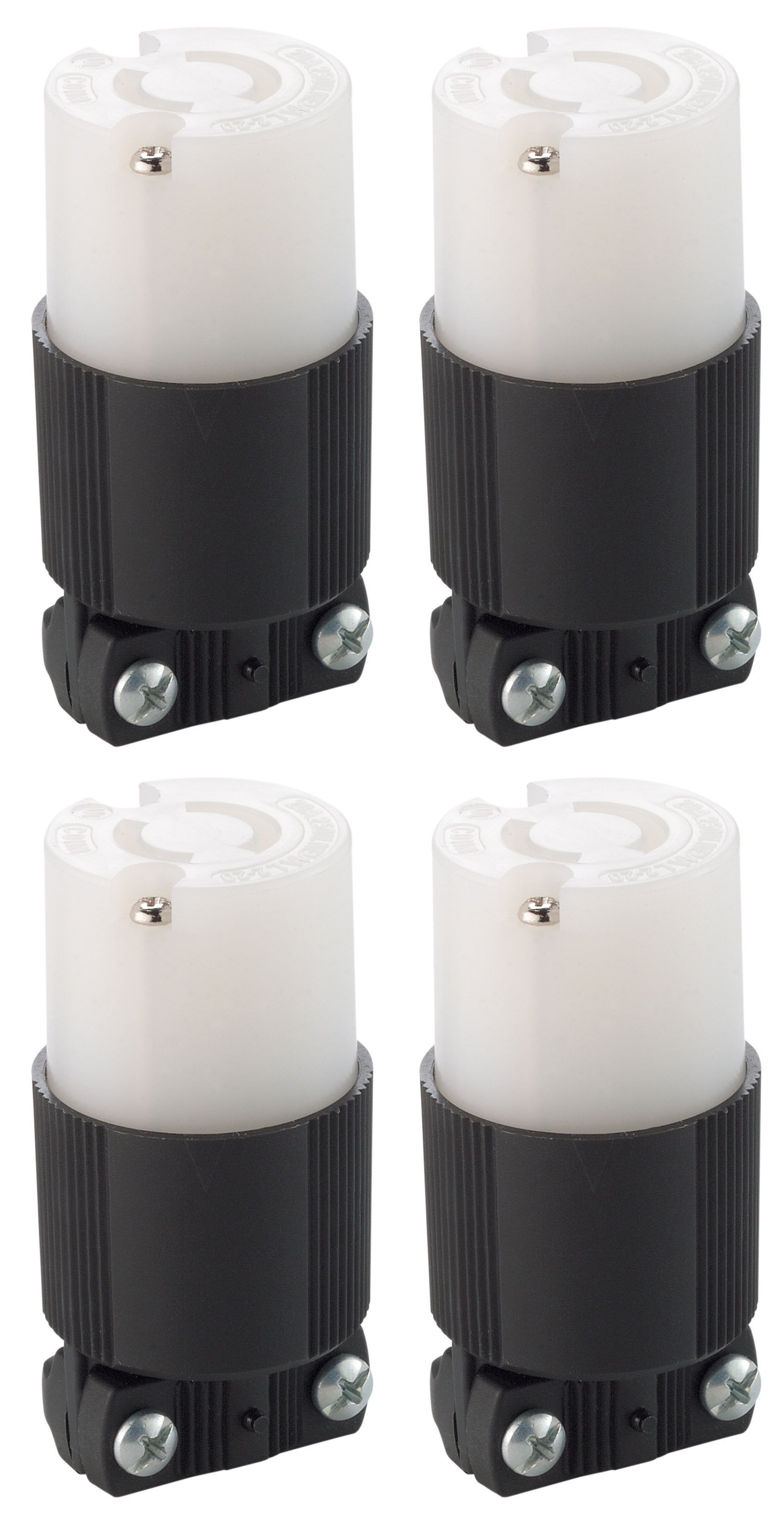 (case of 4) EATON Wiring CWL220C-C1 Safety Grip Connector, 20 Amp 250V, NEMA L2-20 , Black & White