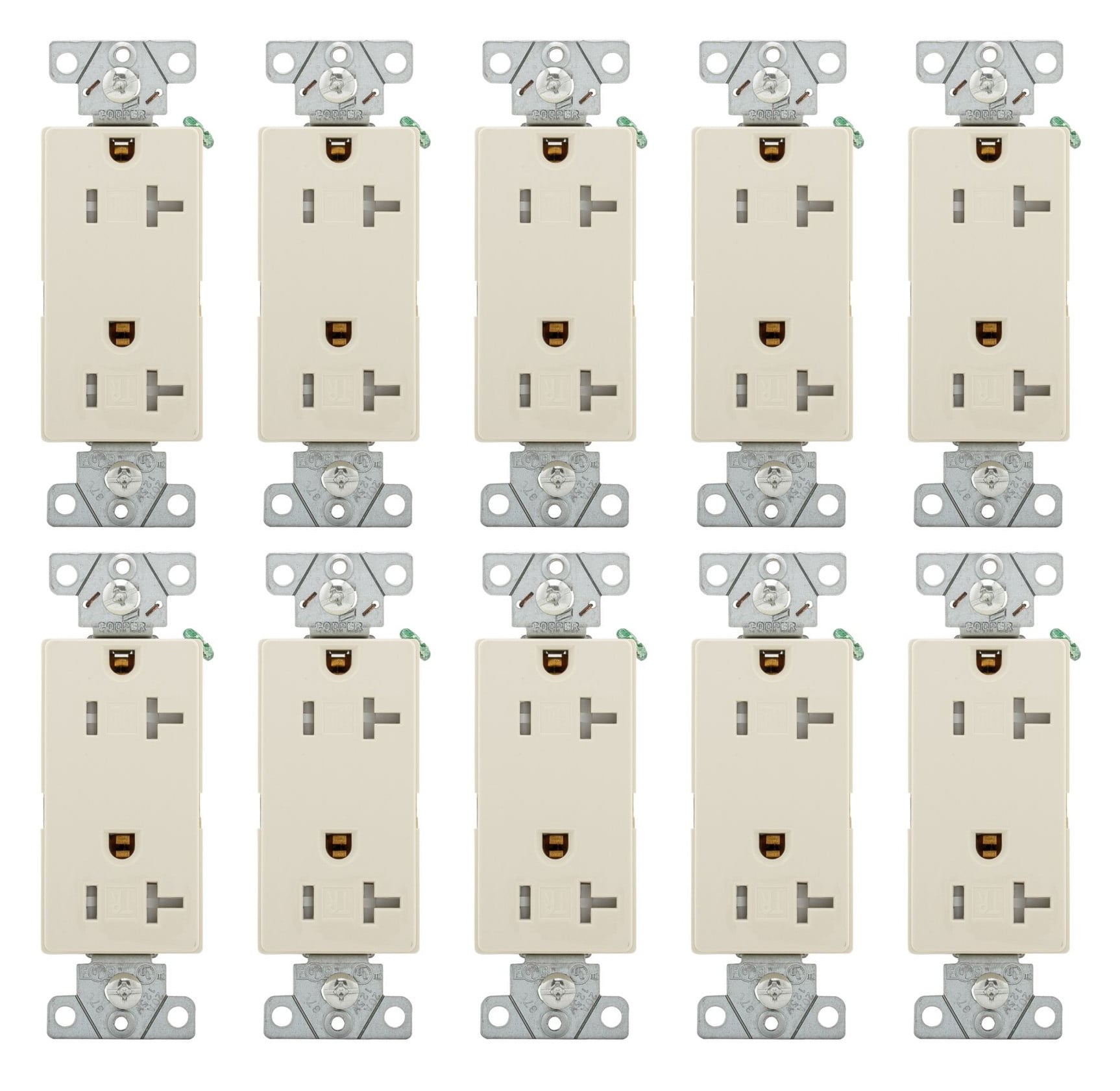 (case of 10) Eaton TR6352LA-BOX Tamper Resistant Commercial Grade Duplex Receptacle, Light Almond, 20A 125V, #14-10 AWG