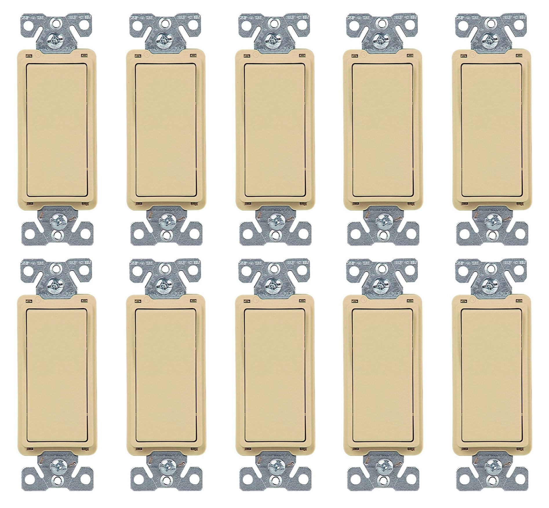 (case of 10) EATON 7504V-BOX 7500 Decorative Standard Rocker Switch, 120/277 Vac, 15 A, 4 Position, 4-way, Ivory