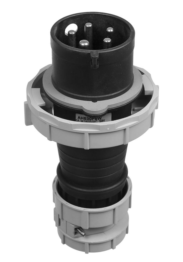 Eaton Arrow Hart AH530P5W Pin and Sleeve plug, 30A, 4-Pole, 5-Wire, 600V, Black, IP69K, IP67