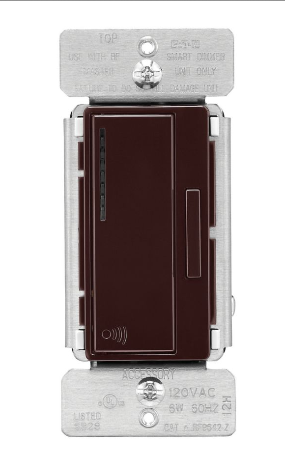 EATON RF9642-ZDB Z-Wave Plus Accessory Dimmer, Brown, 7 step LED light level display, 120V, 3-way