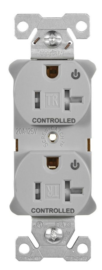 Eaton TR5362CDGY Heavy Duty Industrial Specification Duplex receptacle, Dual Control, 20 Amp, Tamper Resistant, Auto Grounding, GRAY, 2 Pole 3-Wire, 125V