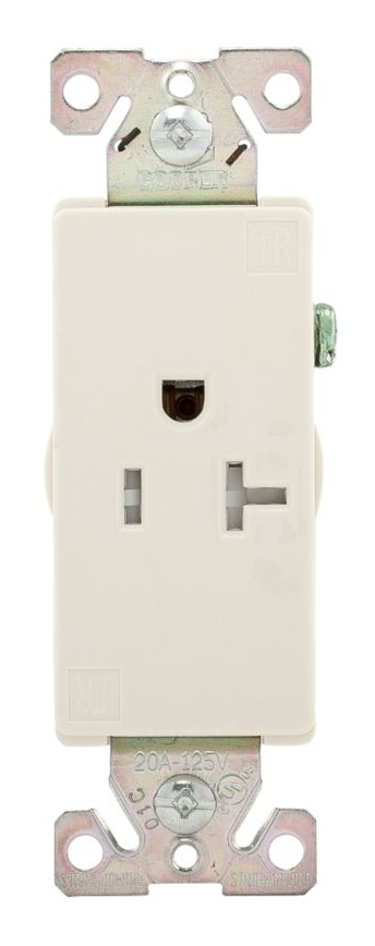 Eaton TR6350LA Heavy Duty Industrial Grade Decorator single receptacle, 20 Amp, 125V, tamper resistant, auto grounding, Light Almond