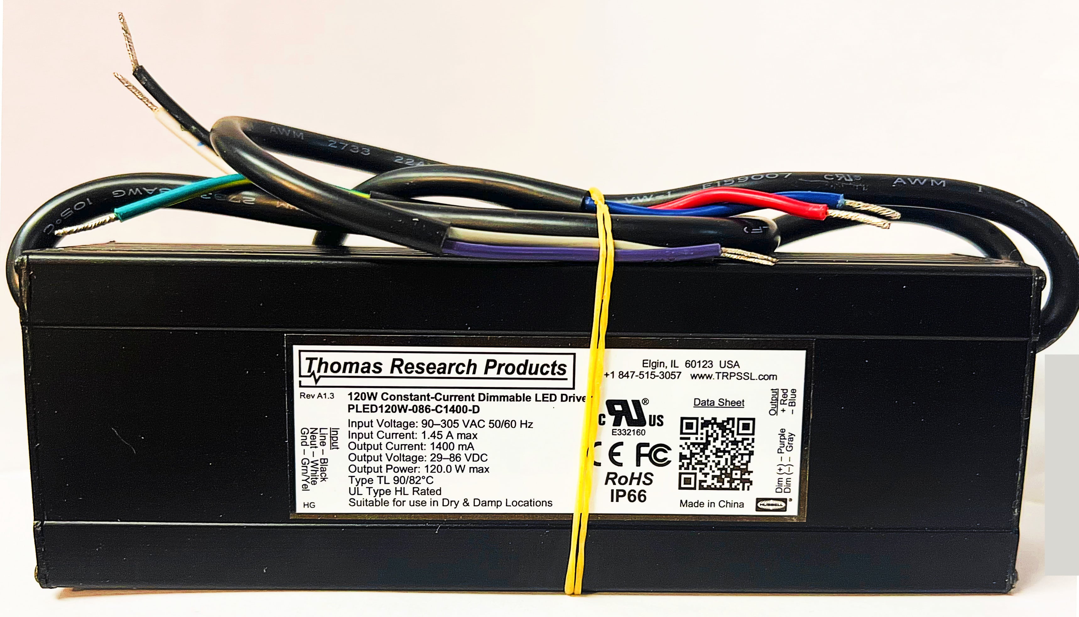 Hubbell Thomas Research Products 120W LED Driver, PLED120W-086-C1400-D, Constant Current & Constant Voltage with Isolation, Flicker Free, Dimming