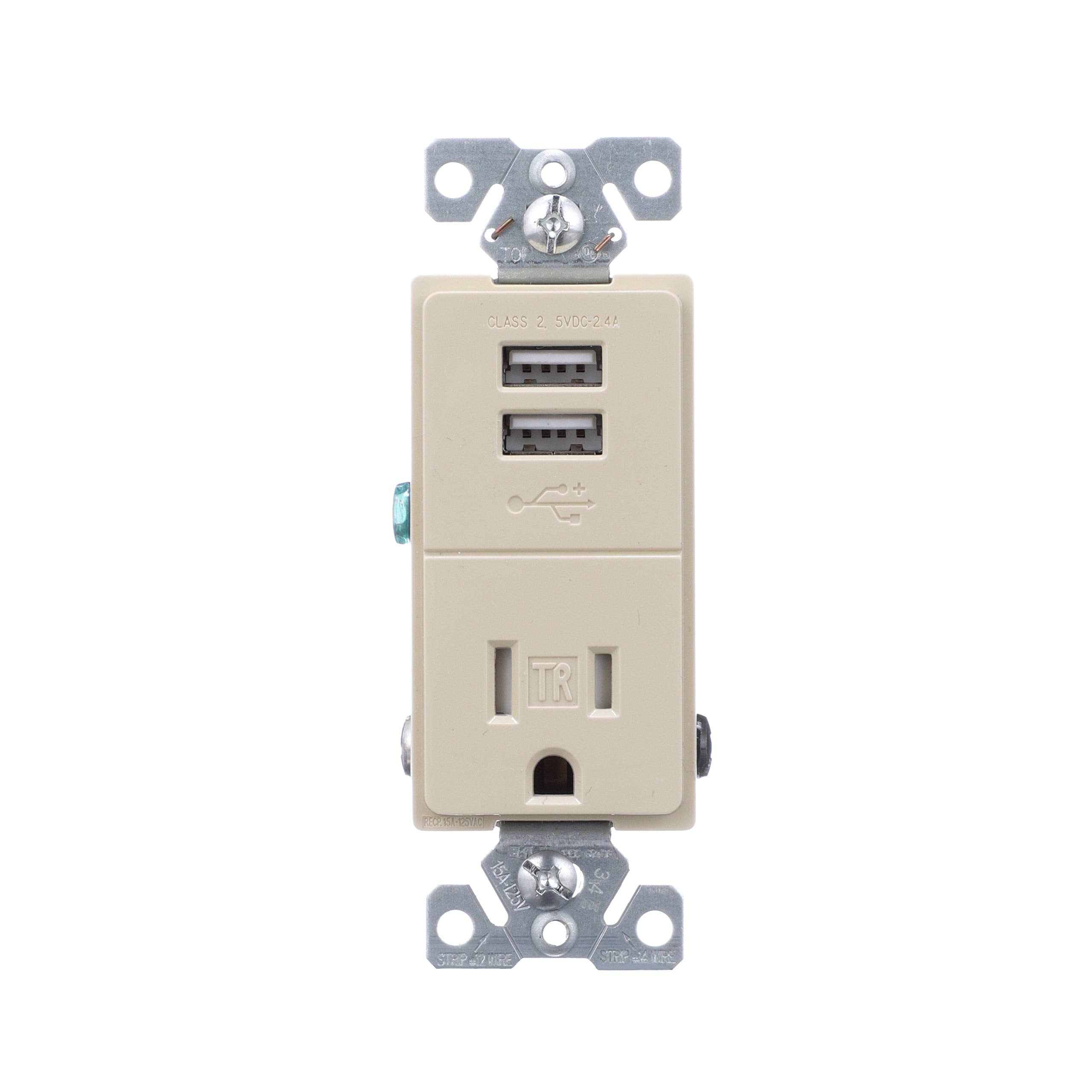 EATON TR7741V-BOX USB Charger with Single Tamper Resistant Receptacle, Ivory
