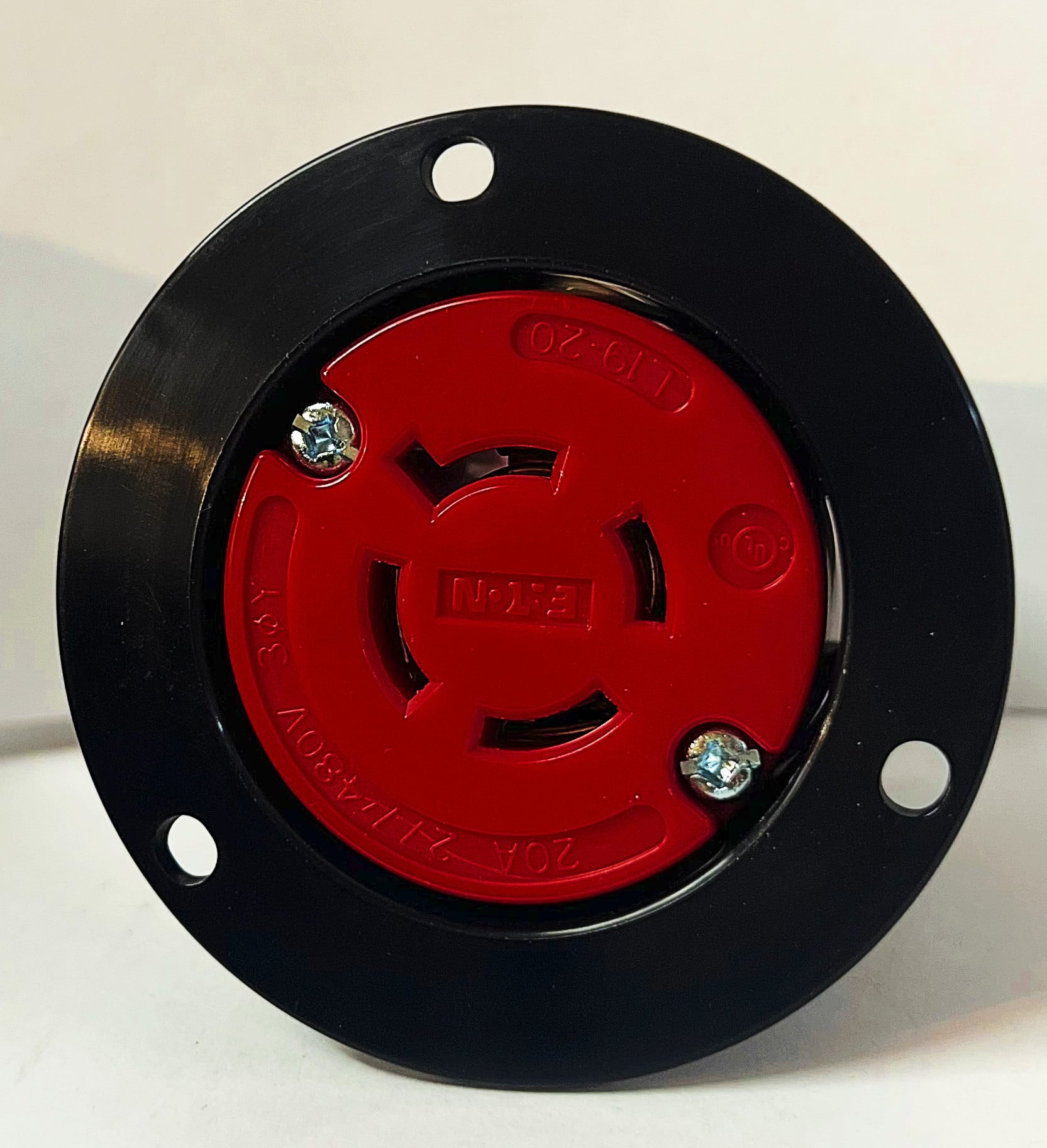Eaton Arrow Hart AHCL1920FO Color Coded Locking Flanged Outlet, RED, 20 Amp, 4-pole, 4-wire, 3 Phase, #14-8 AWG, Ultra Grip, 277-480V
