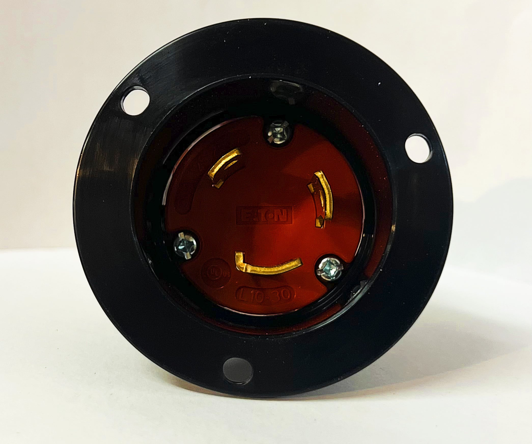 Eaton Arrow Hart AHCL1030FI Color Coded Locking Flanged Inlet, Orange and Black, #14-#8 AWG. 30 Amp, 125/250V, 3-pole, 3-wire, Ultra Grip, Nylon
