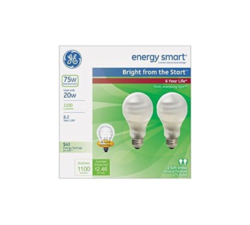 GE Energy Smart Cfl Bulb Spiral, 20 Watt, 1100 Lumens, 55 lumens per watt,  2700K Energy Star, Frosted White, Bright from the Start