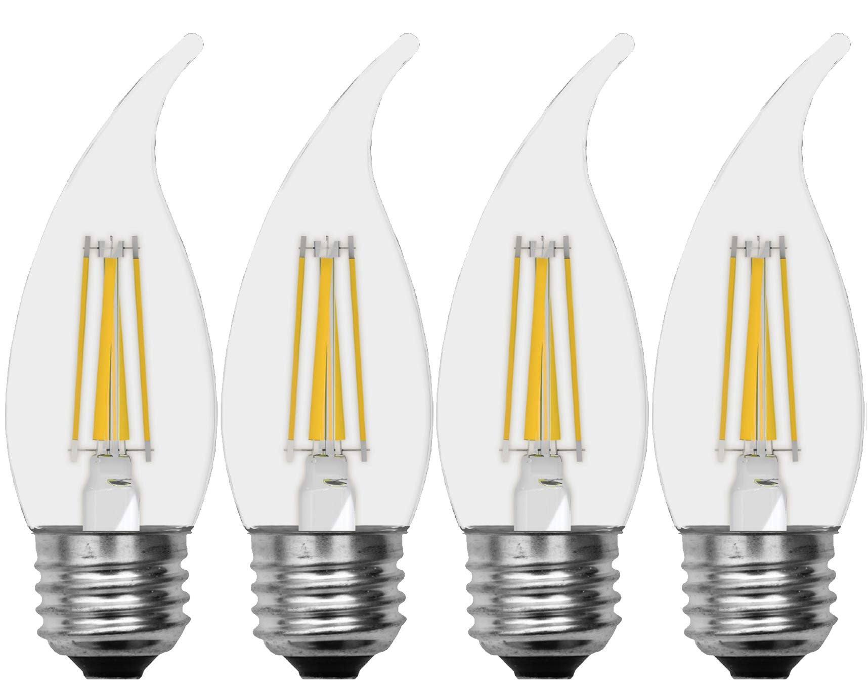GE Lighting 13173 Clear Finish Light Bulb Dimmable LED Soft White Decorative 5 (60-Watt Replacement), 500-Lumen Medium Base Bent Tip, 4 Piece