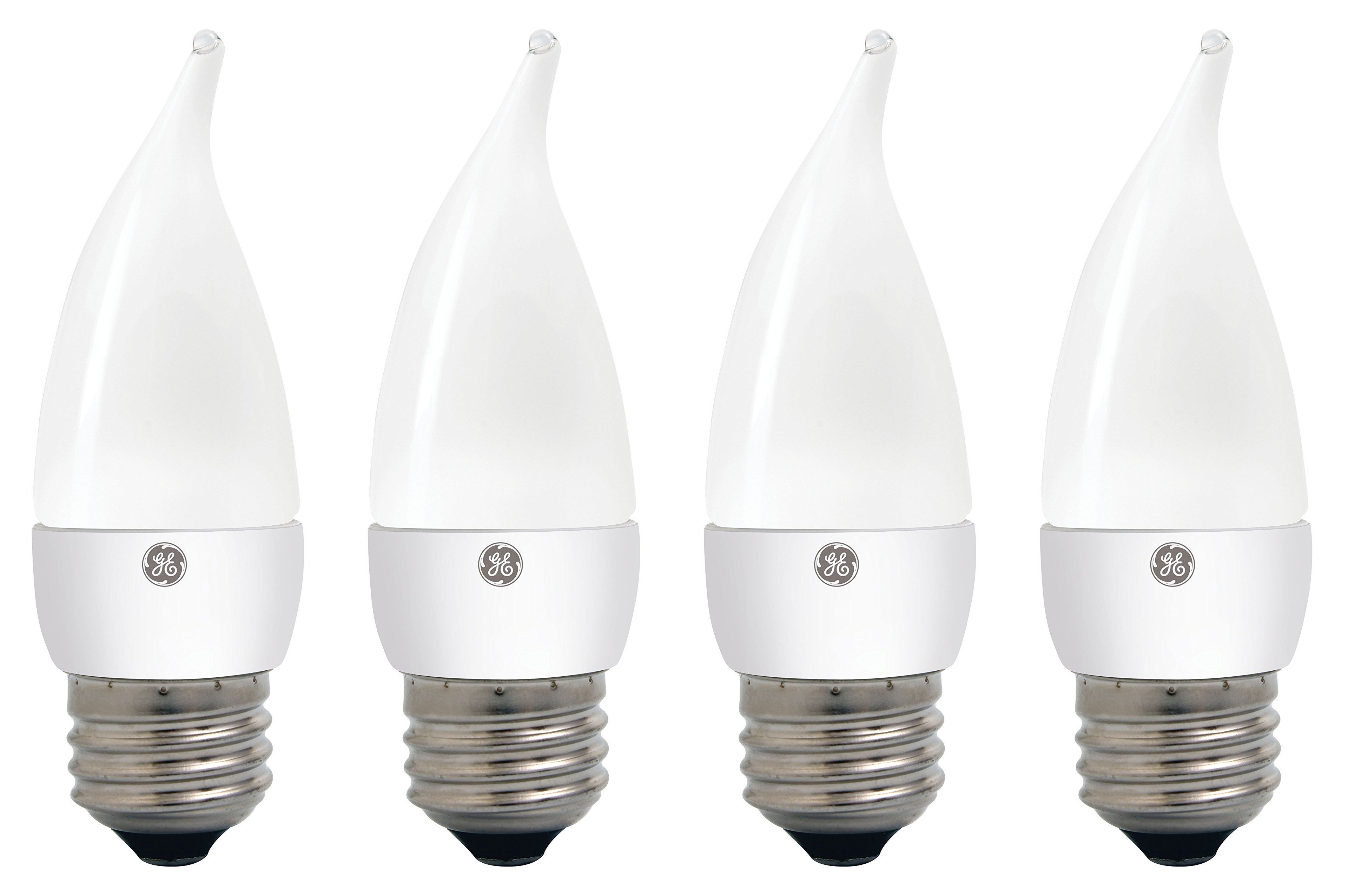 (quantity of 4) GE Lighting 37887 LED Chandelier Bulb with Medium Base, 4-Watt, Soft White, bent tip