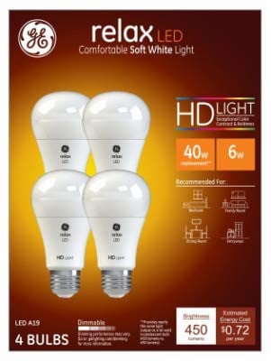 GE Lighting LED A19 Light Bulb, 6 watts, 450 lumens, Soft White Light -- pack of 4