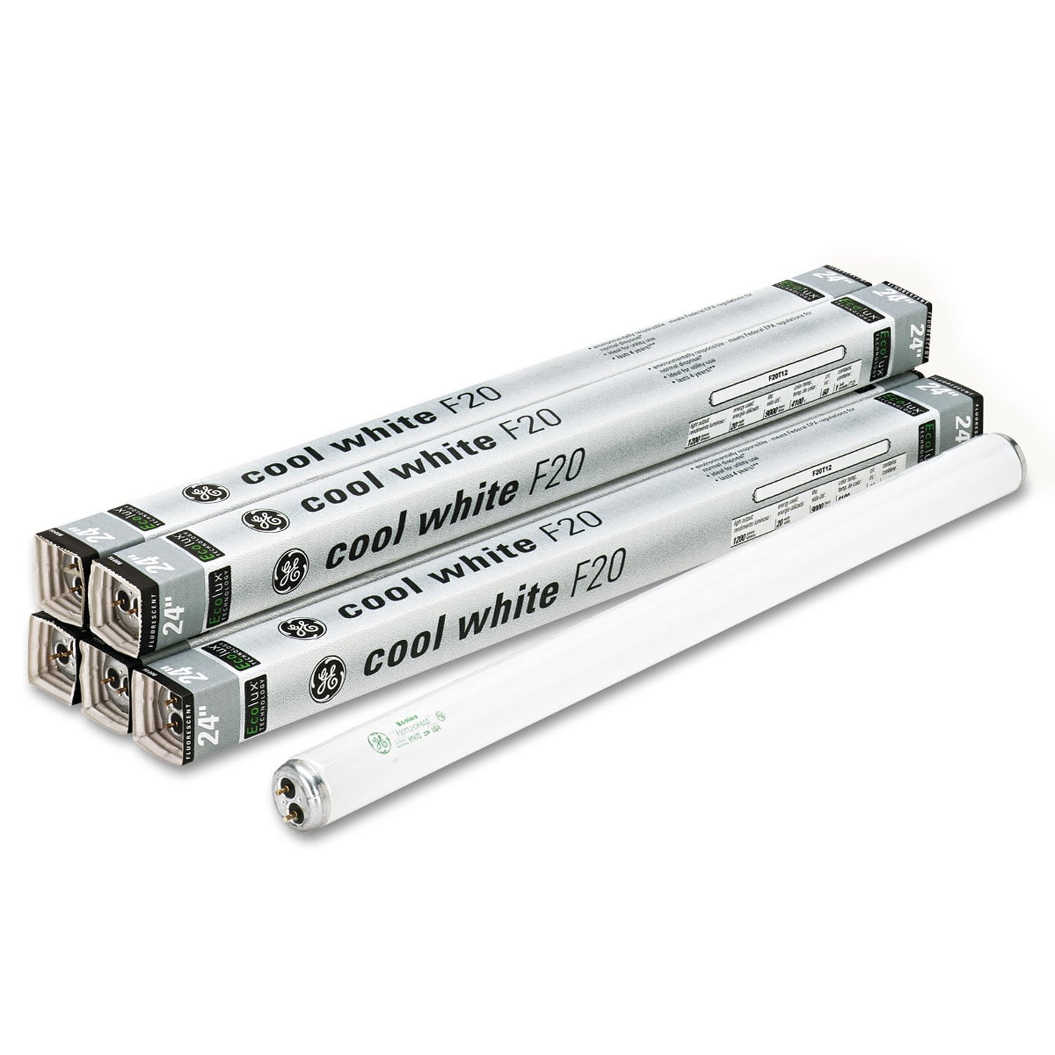 (case of 6) GE Fluorescent T12, 20 watt, 24 inch, 1200 lumens, 4100K Cool White, Ecolux