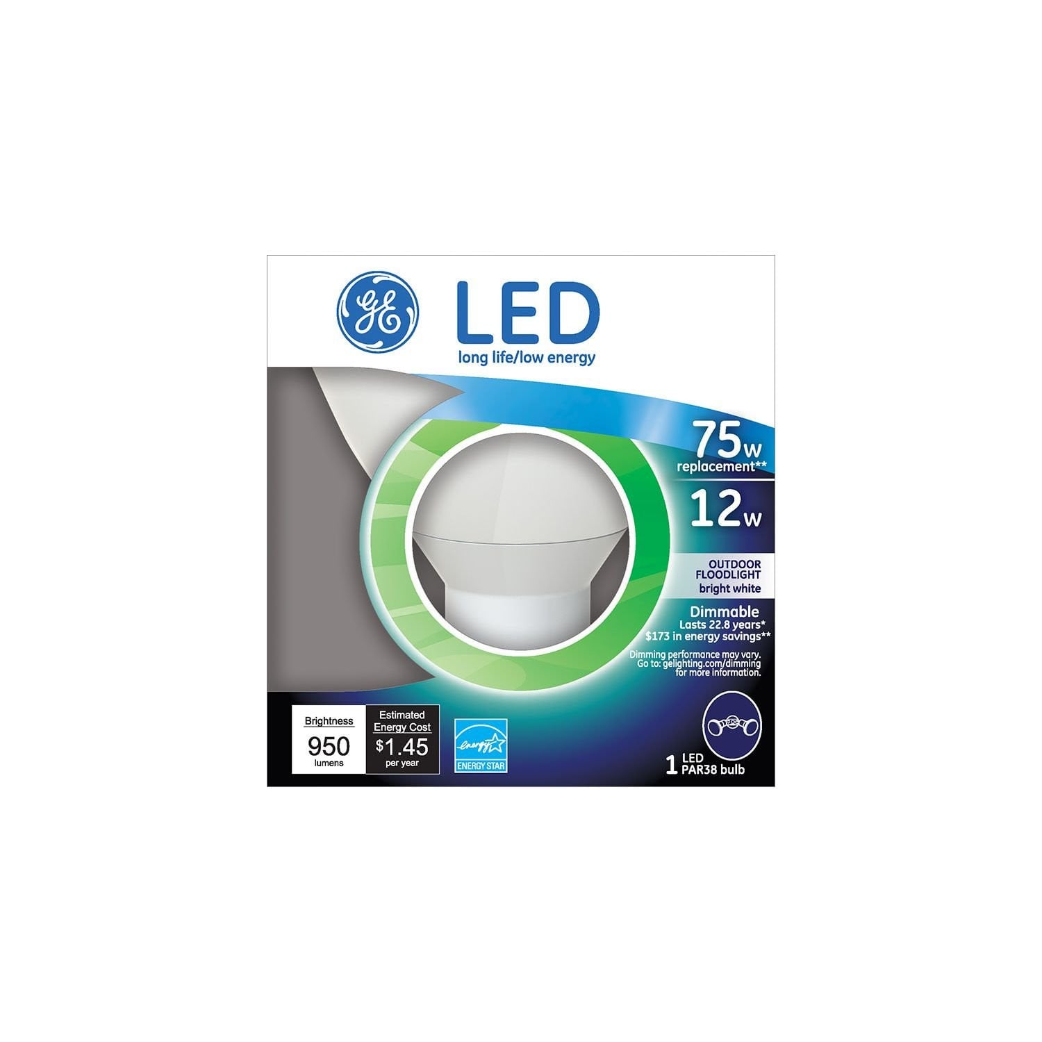 12 Watt LED PAR38 Outdoor Floodlight - Replaces 75 Watt Light Bulb 1 Pack, 950 lumens, Dimmable, Bright White