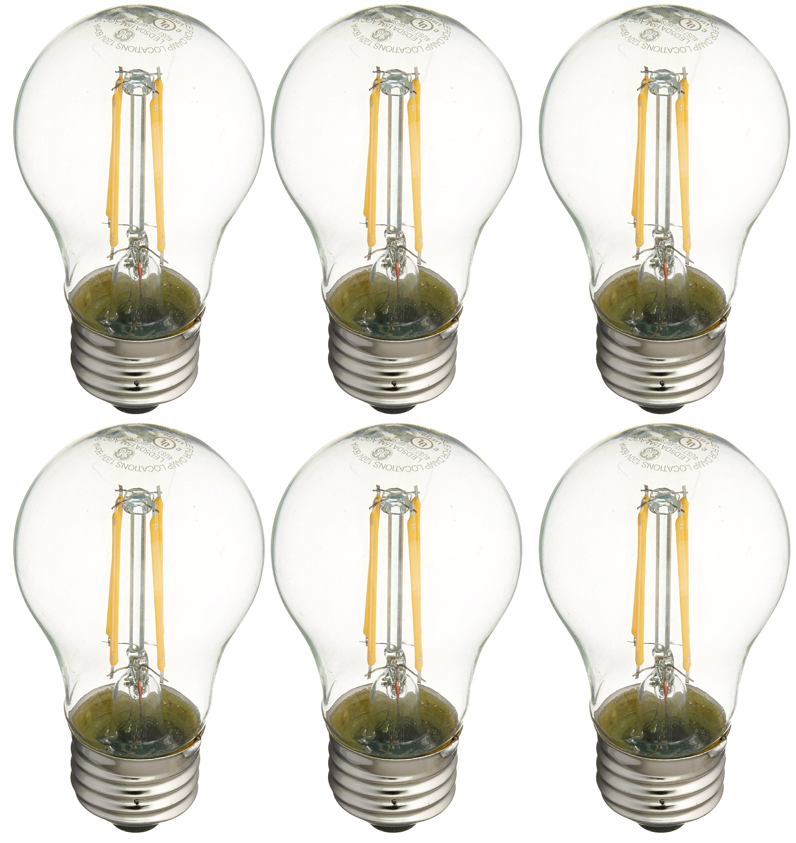 (6 bulbs) GE LIGHTING 23444 LED Light Bulb, A15 Fan Bulb, Clear finish, 5 watts, 500 lumens, Dimmable, Soft white, medium base