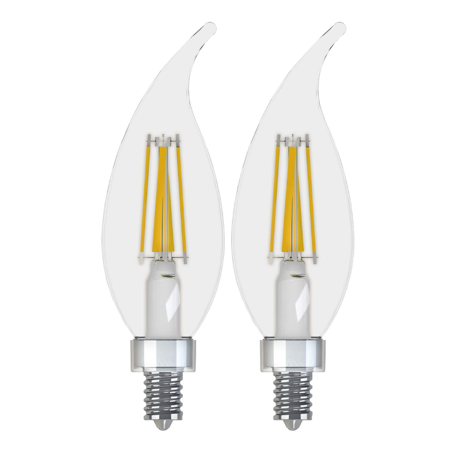 GE Lighting 31384 Clear Finish Light Bulb Relax HD Dimmable LED Decorative 4 (40-Watt Replacement), 300-Lumen Candelabra Base Bent Tip, 2-Pack, Soft White, 2