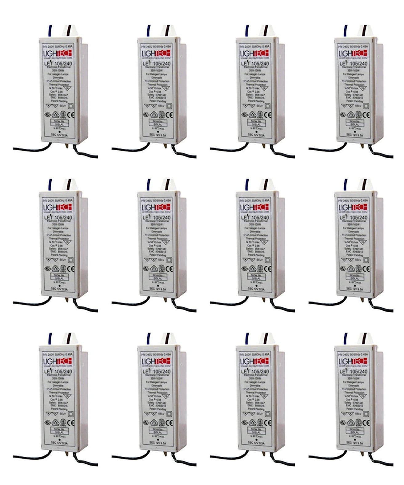 (case of 12) GE 68663 - 105 watt Output 240 volt Input Electronic Halogen Transformer Lightech (GELT105A24012EU 68663)