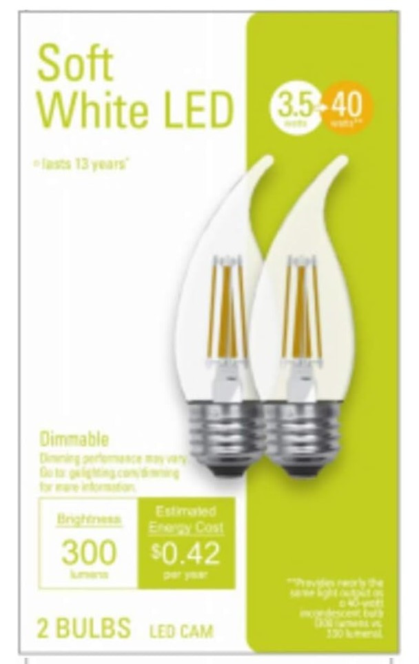 GE Lighting 32598 Clear LED Light Bulb, White, 3.5 watts, 300 lumens, 2700K warm white, medium base