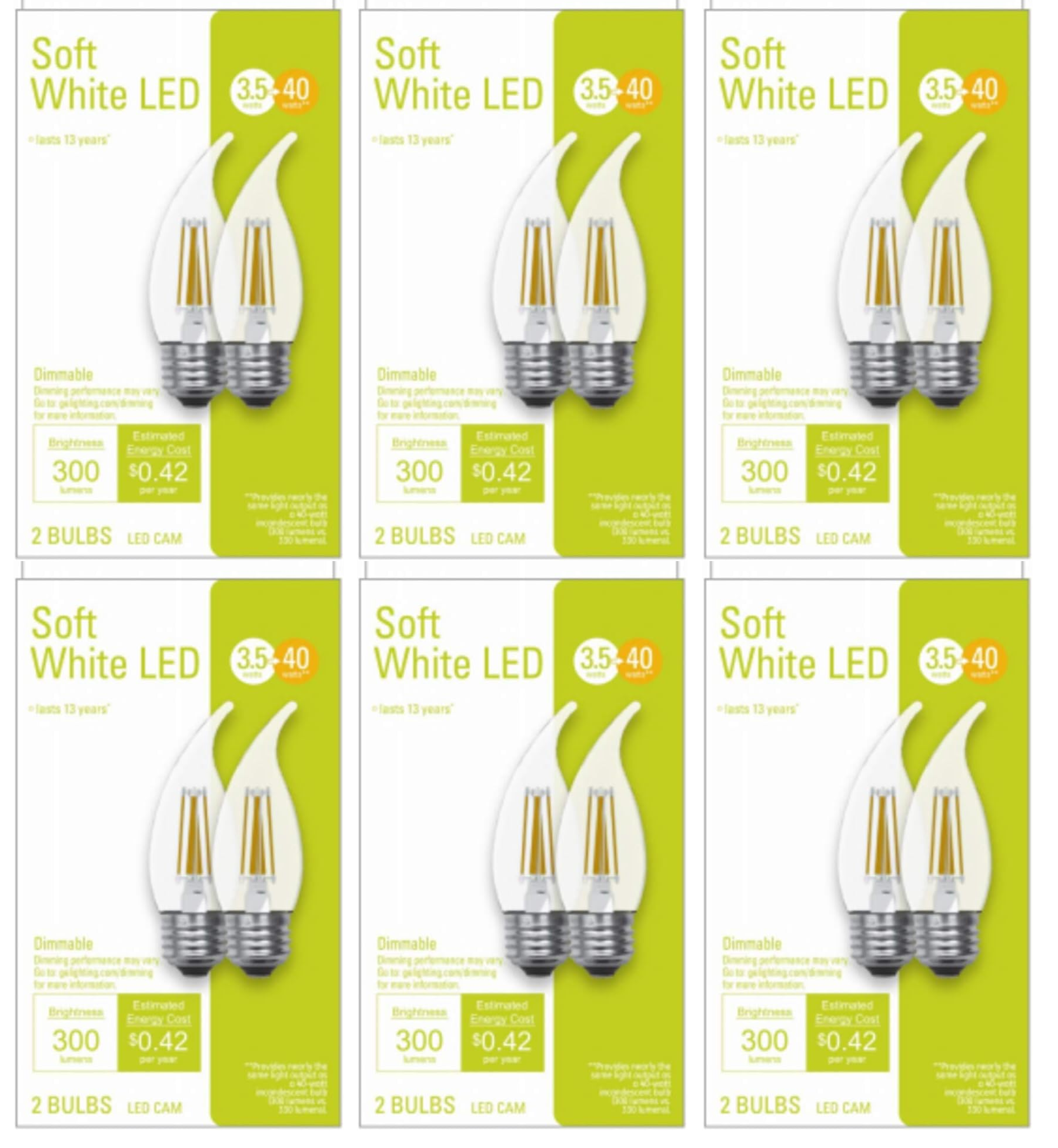 (case of 12 bulbs) GE Lighting Decorative LED Light Bulb, Clear, 3.5 watt, 300 lumen, 2700K warm white, bent tip,  medium base, Dimmable