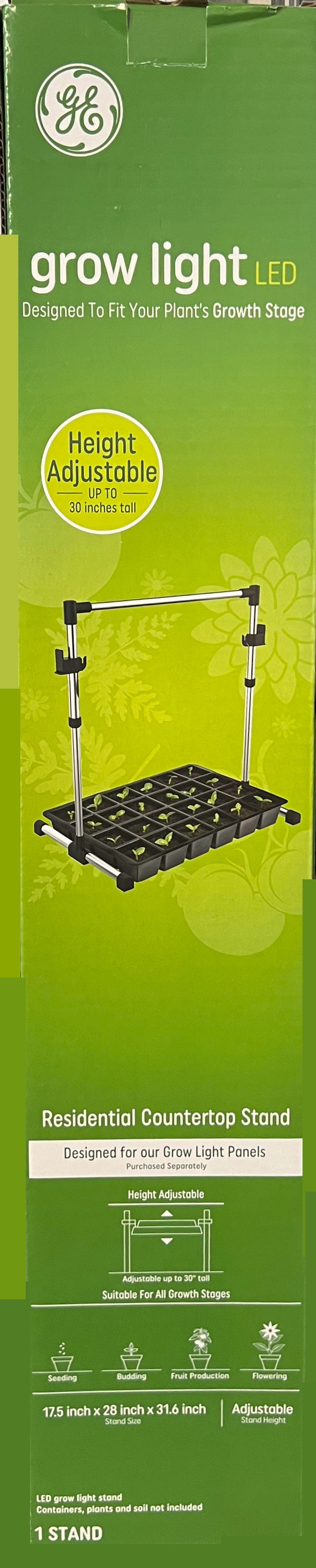 GE Grow Light Stand, Adjustable Height up to 30 inches Tall,  17.5 inch x 28 inch by 31.6 inch stand size (containers, plants and soil not included)