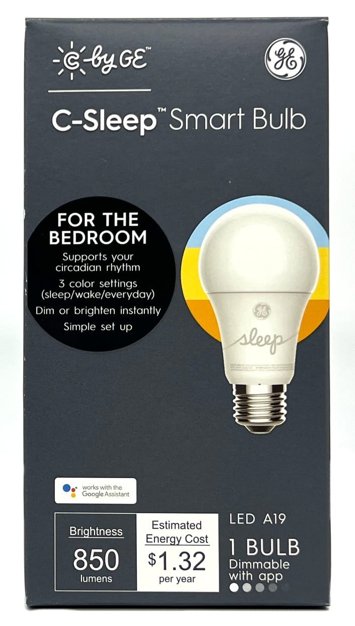 GE LED A19 Smart Bulb, C by GE, Sleep Smart Bulb, 3 color settings, 11 watts, 850 lumens, works with google assistant