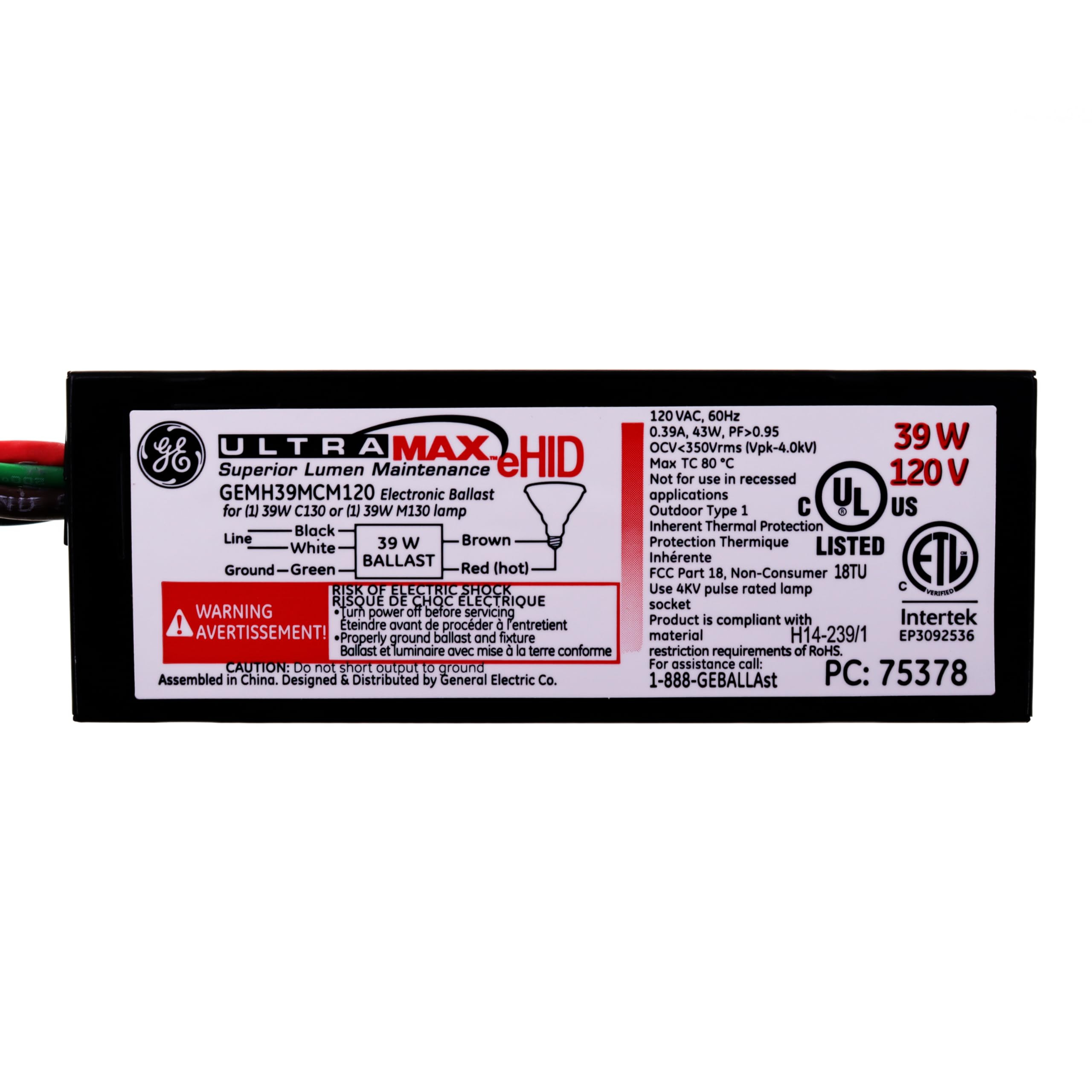 75378 - GEMH39-MCM-120 GE HID UltraMax eHID Electronic Low Frequency Ballast