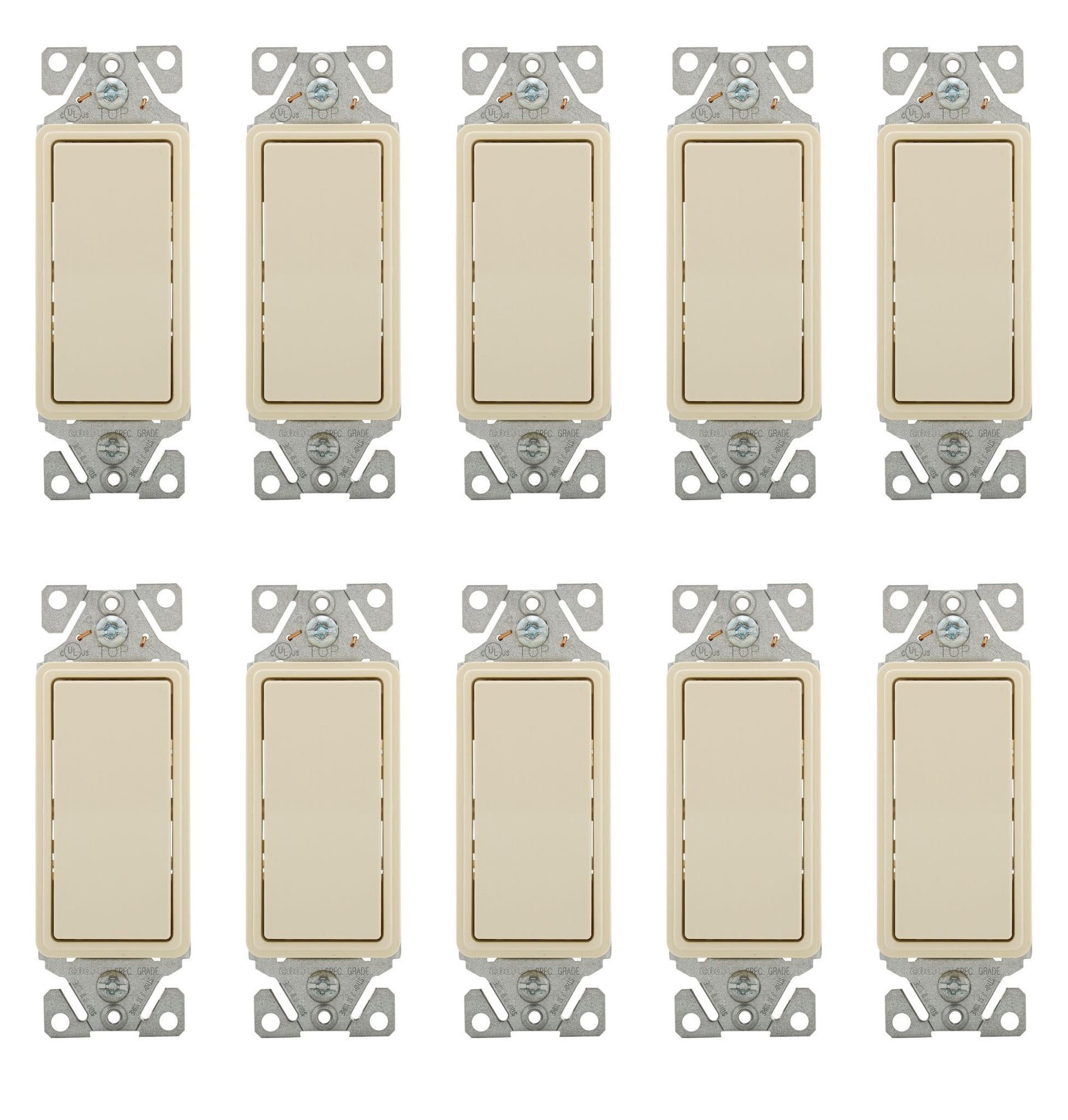 (case of 10) Eaton Wiring 15 Amp 3-Way Rocker Switch, Auto Ground, Almond Eaton Wiring 7503-9A  