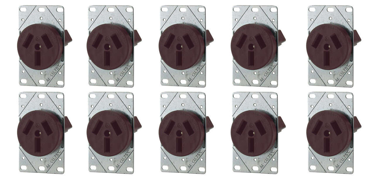 (case of 10) EATON 32B-Box Wall Receptacle, Brown, #12-4 AWG, 50A, 125/250V, Three pole, Three wire, non-grounding 