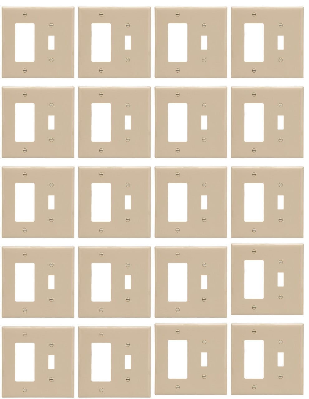 (case of 50) EATON PJ126V Arrow Hart Pj126 Combination Decorative Mid Size Wall Plate, 2 Gang, 4-1/2 in L X 4.56 in W, Ivory