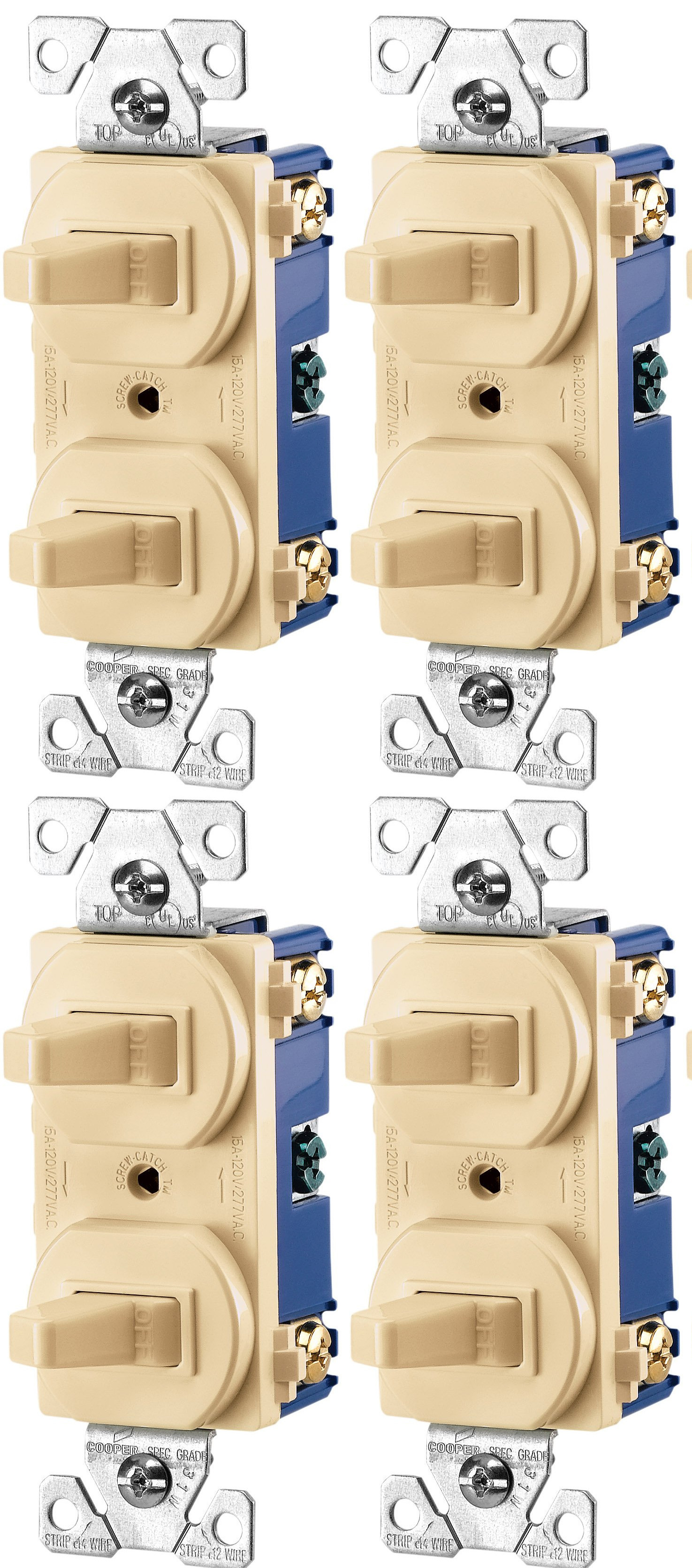 (case of 4) EATON Wiring 275V-BOX 15-Amp 120/277-volt Commercial Grade Combination Single Pole Toggle Switch and 3-Way Switch, Ivory