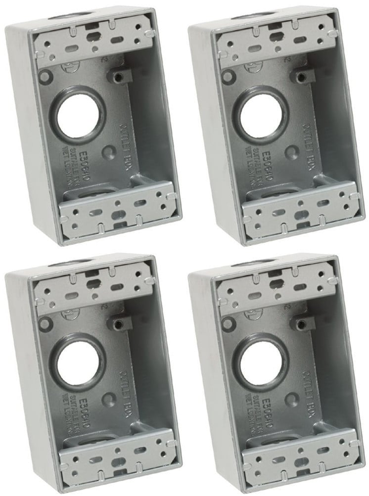 (quantity of 4) Eaton Wiring Devices 1116-SP single gang weatherproof Outlet Box,  1-gang FS Electrical Box, 3 holes
