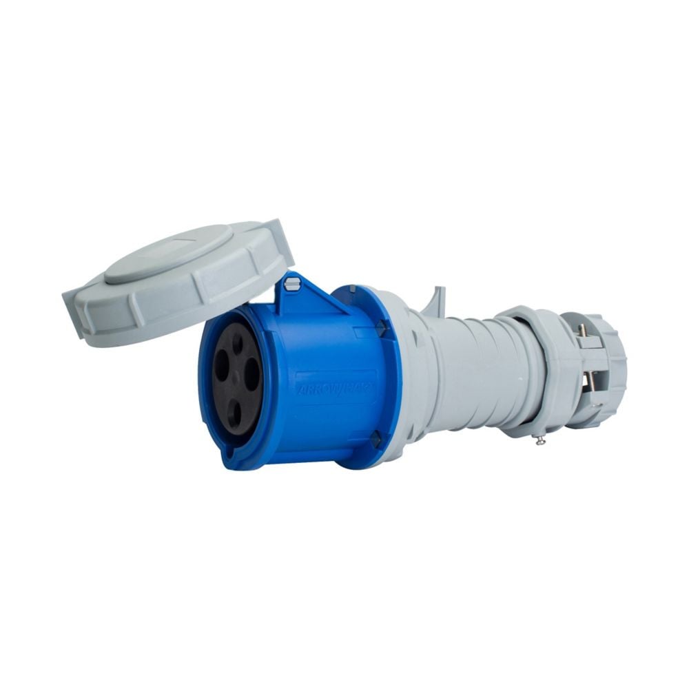 Eaton Arrow Heart Pin and Sleeve Connector, AH360C6W,  60A, 250V, 2 Pole, 3 Wire, Watertight, Blue, IEC 309