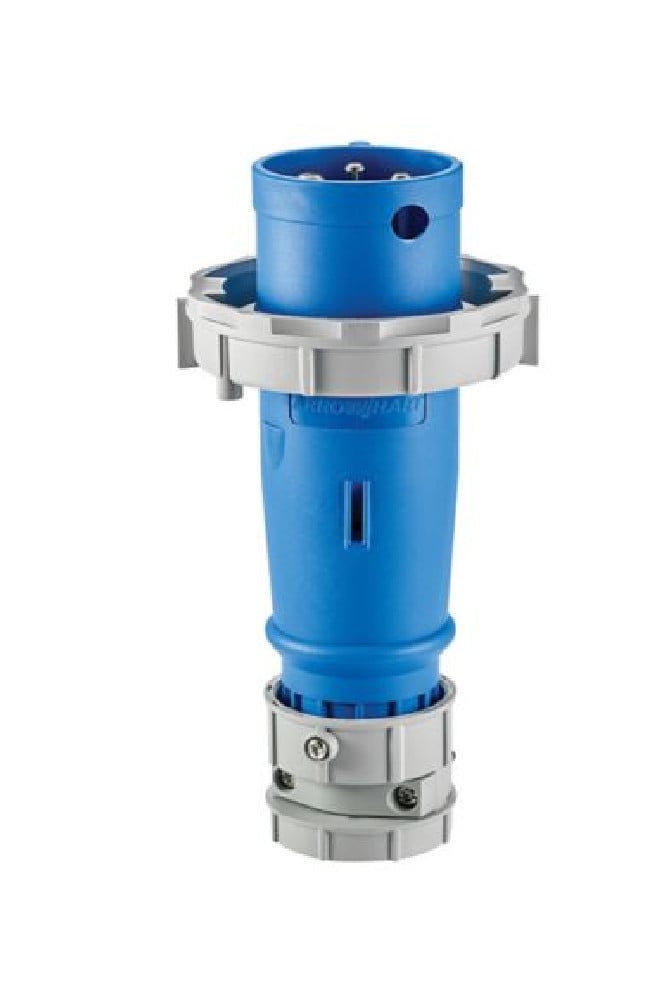 Eaton Arrow Hart AH430P9W Pin and Sleeve plug, IP69K Rated, #10 -#2 AWG, 30A, 3Ø 250V, Back wire, Blue, IP67, Nylon, Three-pole, Four-wire, grounding, Male, 5 HP, Nylon, Three-phase