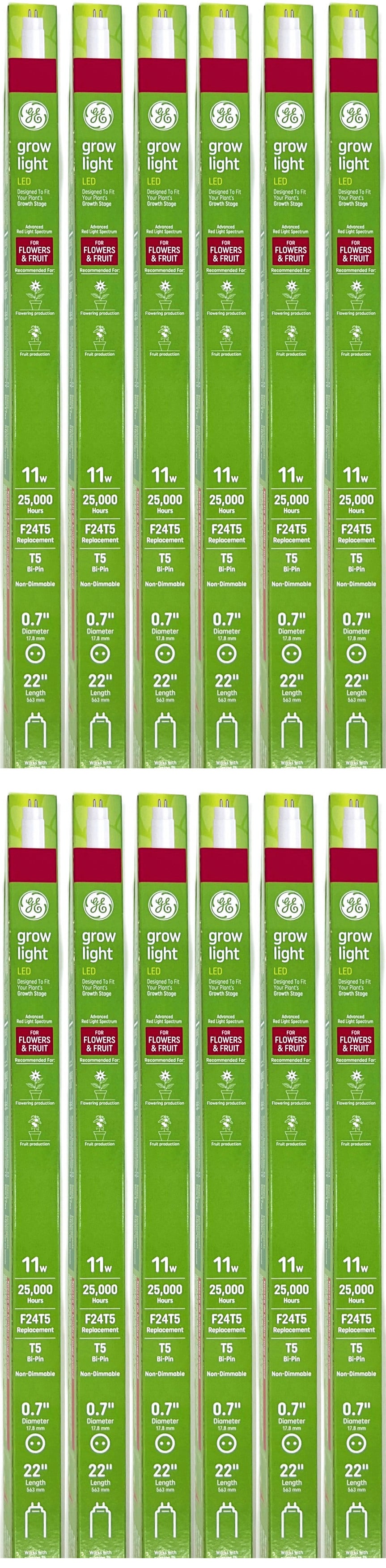 (case of 12) GE LED Grow Light for Indoor Plants, 22 inch T5, 11 watts, 800 lumens, Advanced red-light Spectrum for Flowers & Fruit, High Output 20 PPF, replaces F24T5, Mini Bi-Pin base