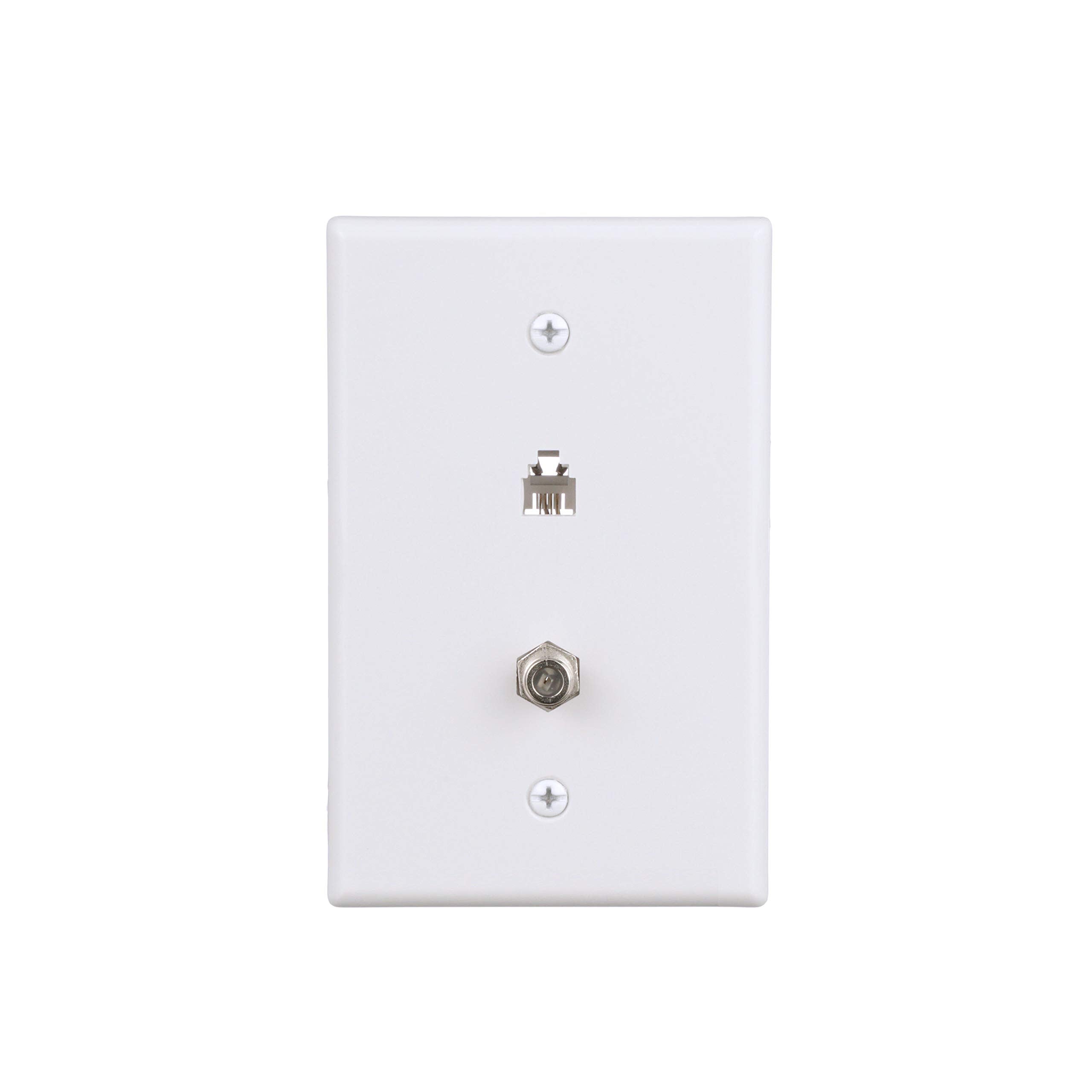 EATON Wiring 3536-4W-L Flush Mount Mid Size Wall Plate with Telephone Jack and Coaxial 4-Conductor, White