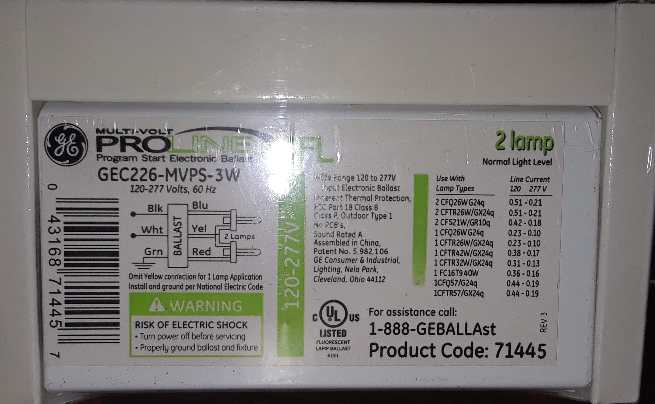 GE 63097 - GEC226-MVPS-3W Compact Fluorescent Ballast (10-pack)