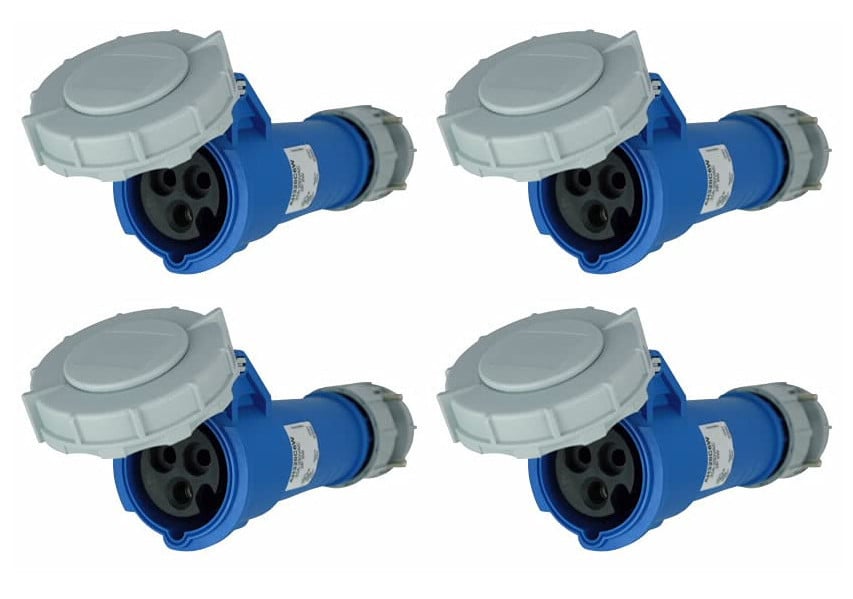 (case of 4) Eaton AH320C6W Pin&Sleeve Connector, 20A, 250V, 2 pole 3 wire, grounding,  Blue, Extra Heavy-Duty, IP69K, AH320C6W