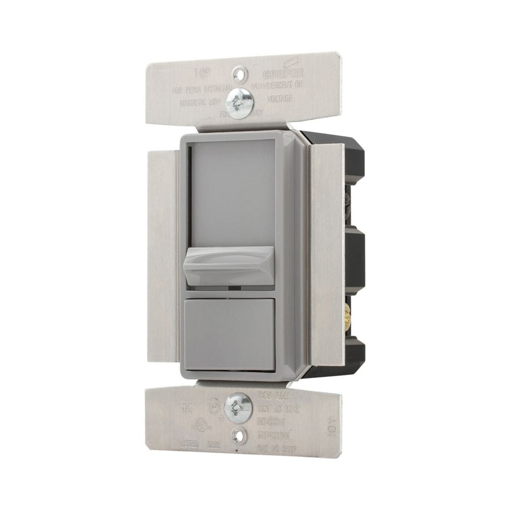 Eaton Slide Dimmer SL10P-GY, No neutral Required, Single-Pole, Three-way, Gray