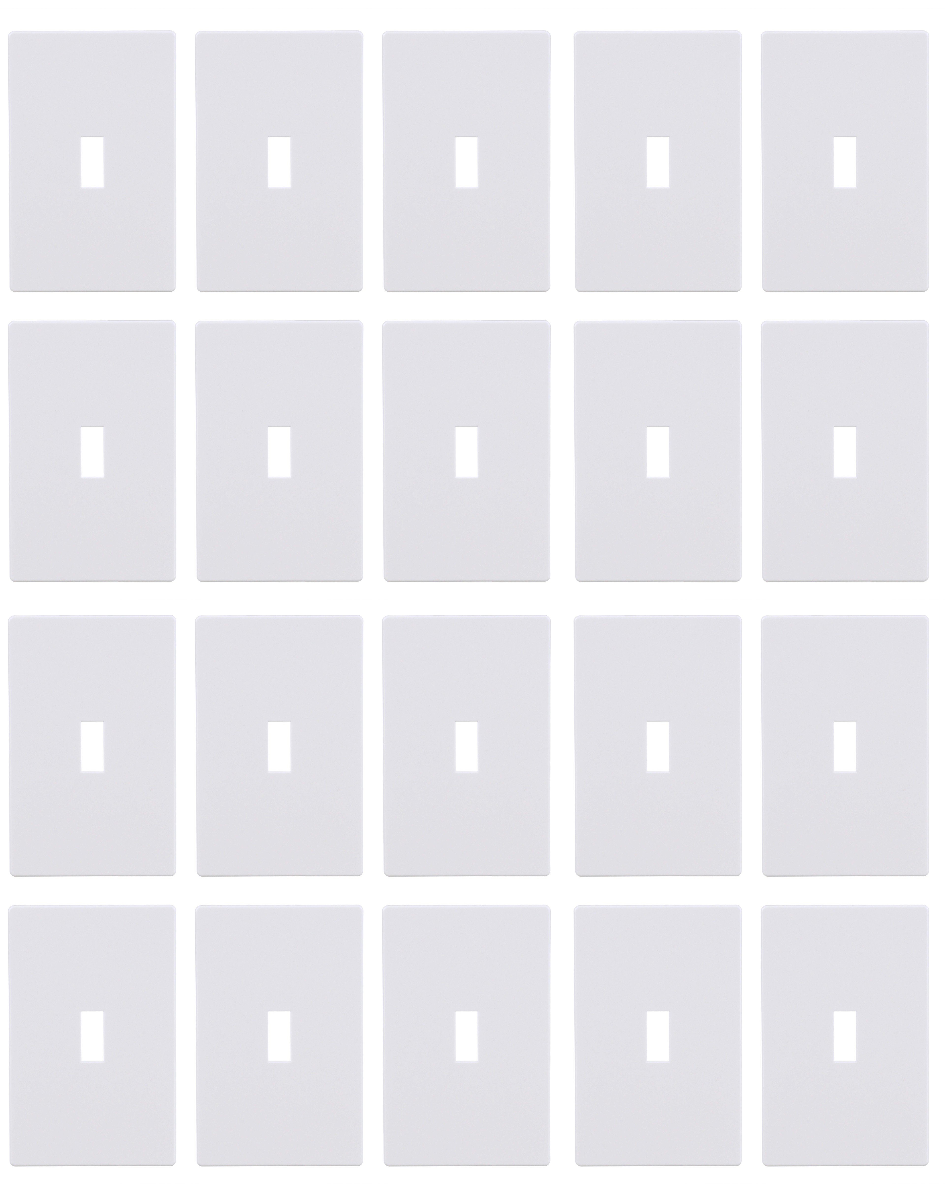 (quantity of 20) EATON PJS1W Arrow Hart PJS1W Mid Size ScrewLess Wall Plate, 1 Gang, 4-7/8 in L X 3-1/8 in W X 0.08 in T, White